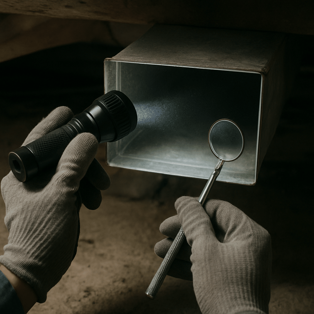 A close, detail-oriented inspection shot reinforces the 'certified technicians, straight answers' message and the NADCA
